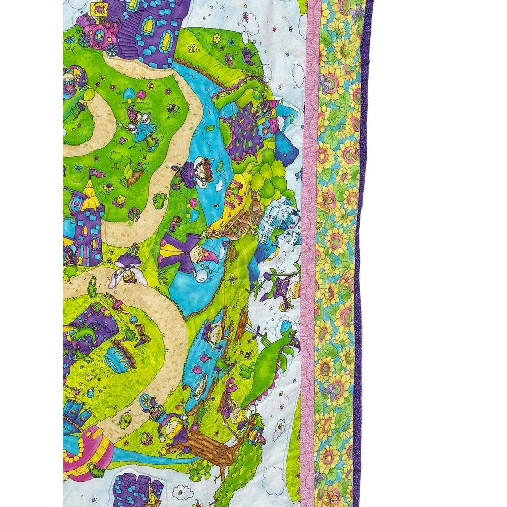 Handmade Fantasy Map Quilt‎ 44x50 Dragon Castle Storybook Blanket